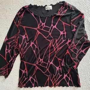 All Hours Top with Pink and Red Abstract Glitter Web Print